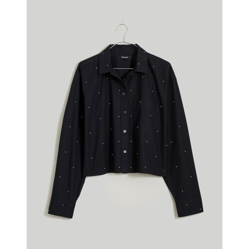 Madewell Black Embroidered Polka Dot Cropped Button Down Shirt N0925 Small NEW